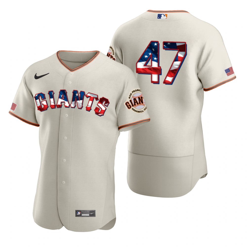 San Francisco Giants 47 Johnny Cueto Men Nike Cream Fluttering USA Flag Limited Edition Authentic MLB Jersey
